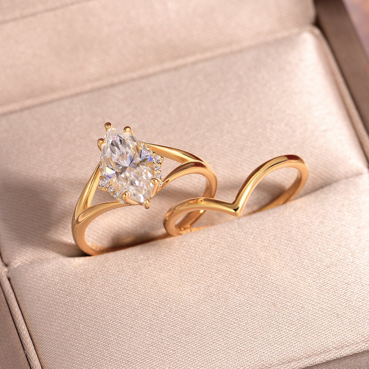 2.0Ct Moissanite Marquise Cut Elegant Wedding Set in Sterling Silver-Sterling Silver-lornajewelry