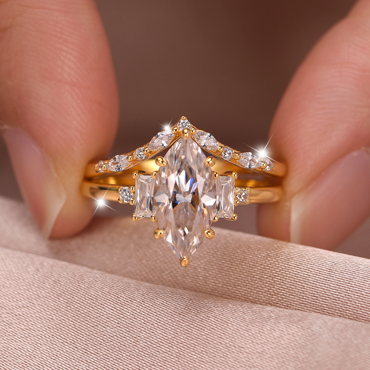2.0Ct Moissanite Marquise Cut Refined Wedding Set in Sterling Silver-Sterling Silver-lornajewelry