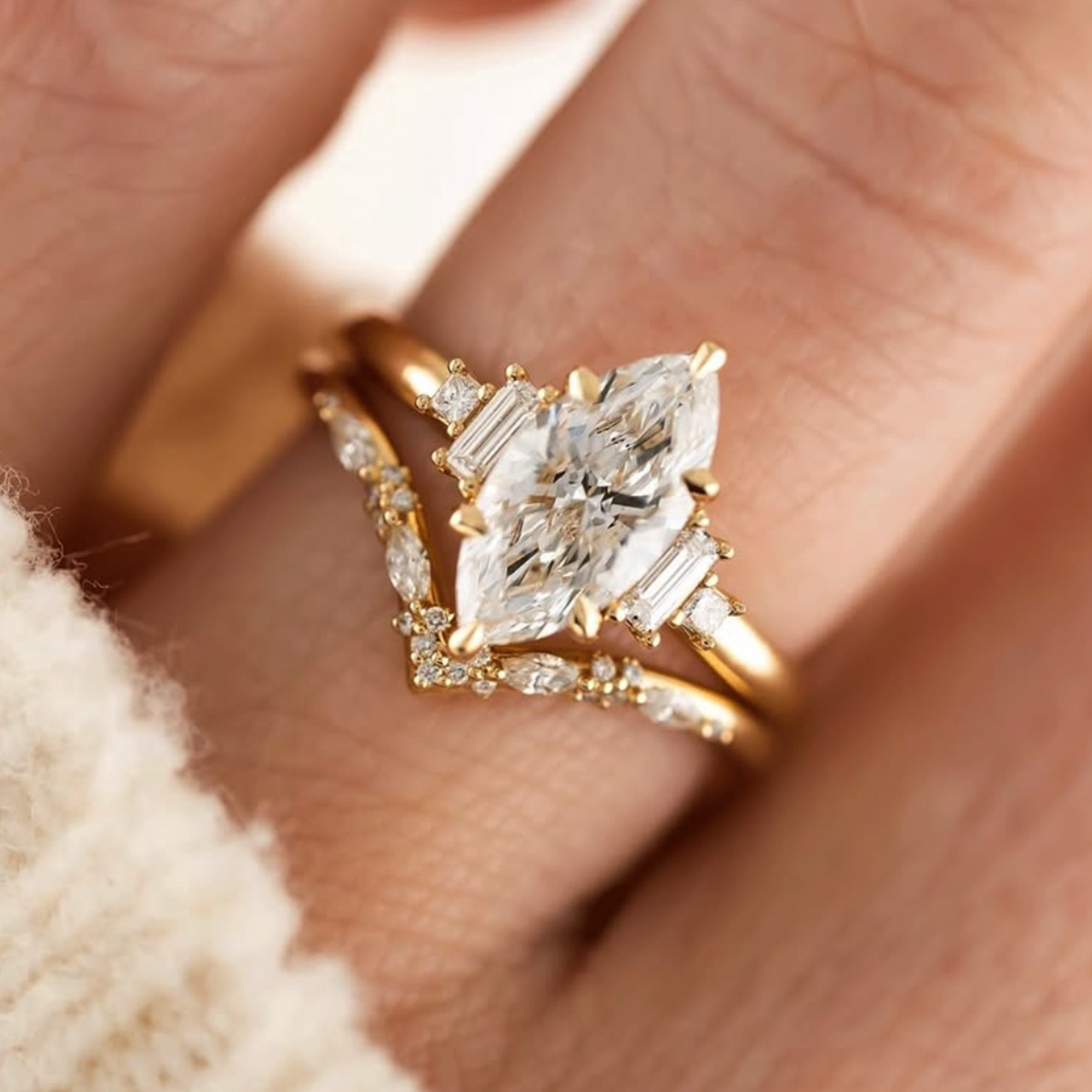 2.0Ct Moissanite Marquise Cut Refined Wedding Set in Sterling Silver-Sterling Silver-lornajewelry