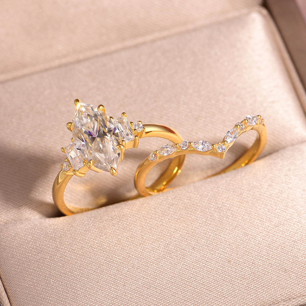 2.0Ct Moissanite Marquise Cut Refined Wedding Set in Sterling Silver-Sterling Silver-lornajewelry