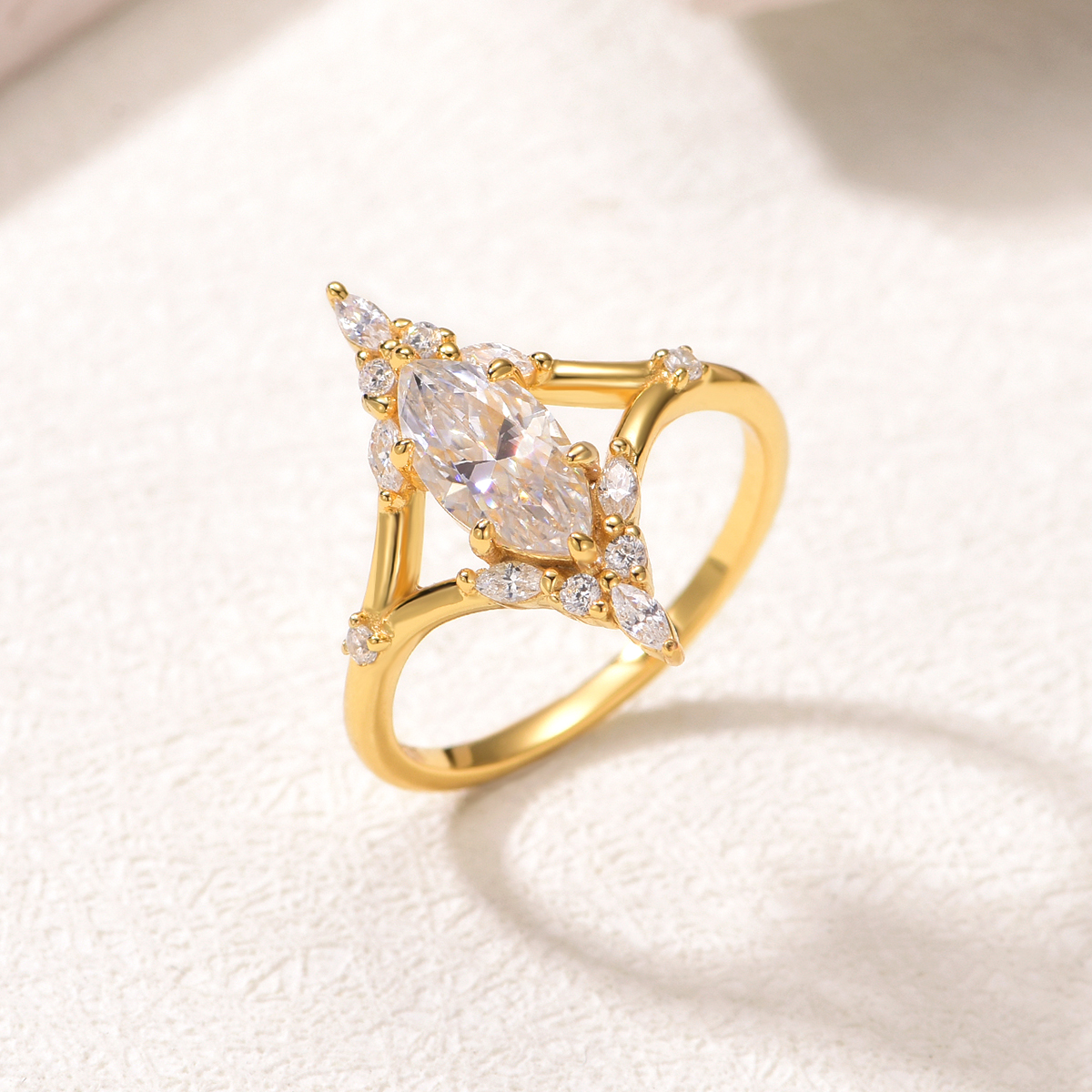 1Ct Moissanite Marquise Cut Split Shank Romantic Design Engagement Ring in Sterling Silver-Sterling Silver-lornajewelry