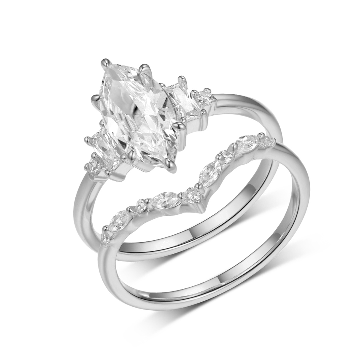 2.0Ct Moissanite Marquise Cut Refined Wedding Set in Sterling Silver-Sterling Silver-lornajewelry