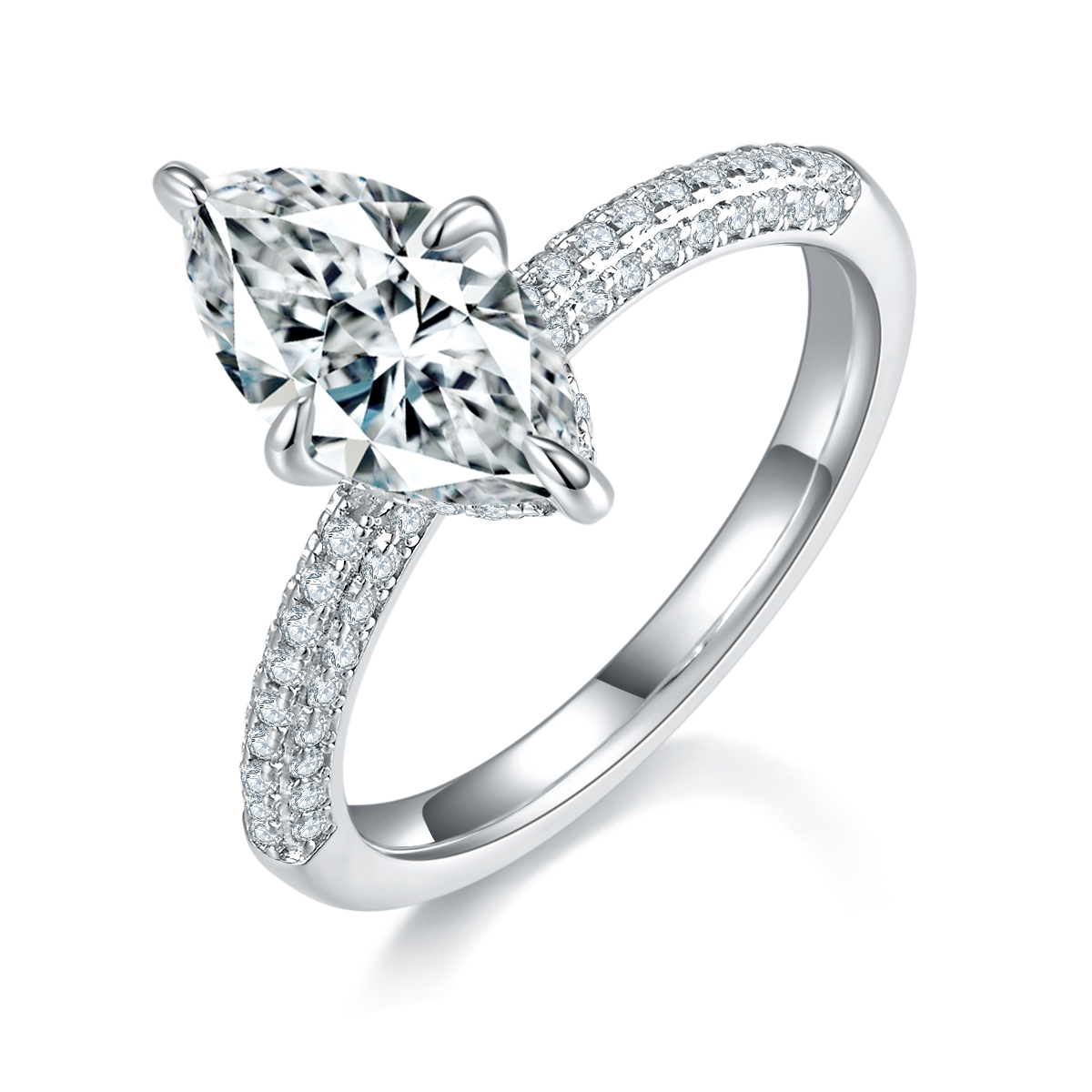 2Ct Moissanite Marquise Cut Elegant Luxury Pave Engagement Ring in Sterling Silver-Sterling Silver-lornajewelry