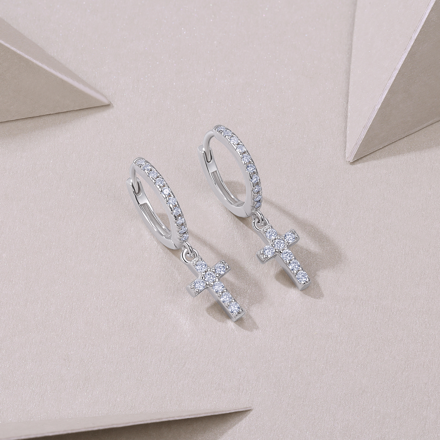 Moissanite Full Pave Cross Design Earrings in Sterling Silver-Sterling Silver-lornajewelry