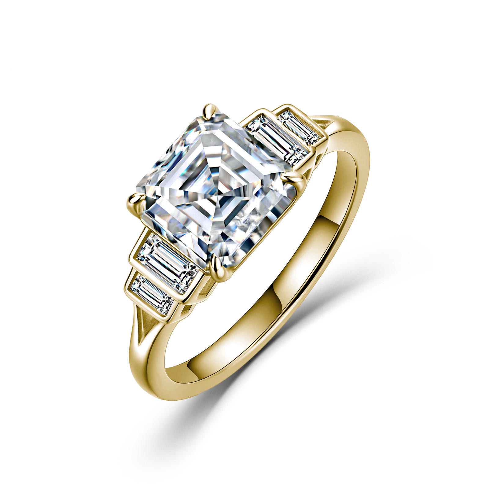 3Ct Moissanite Asscher Cut Side Stone Chic Design Engagement Ring in Sterling Silver-Sterling Silver-lornajewelry