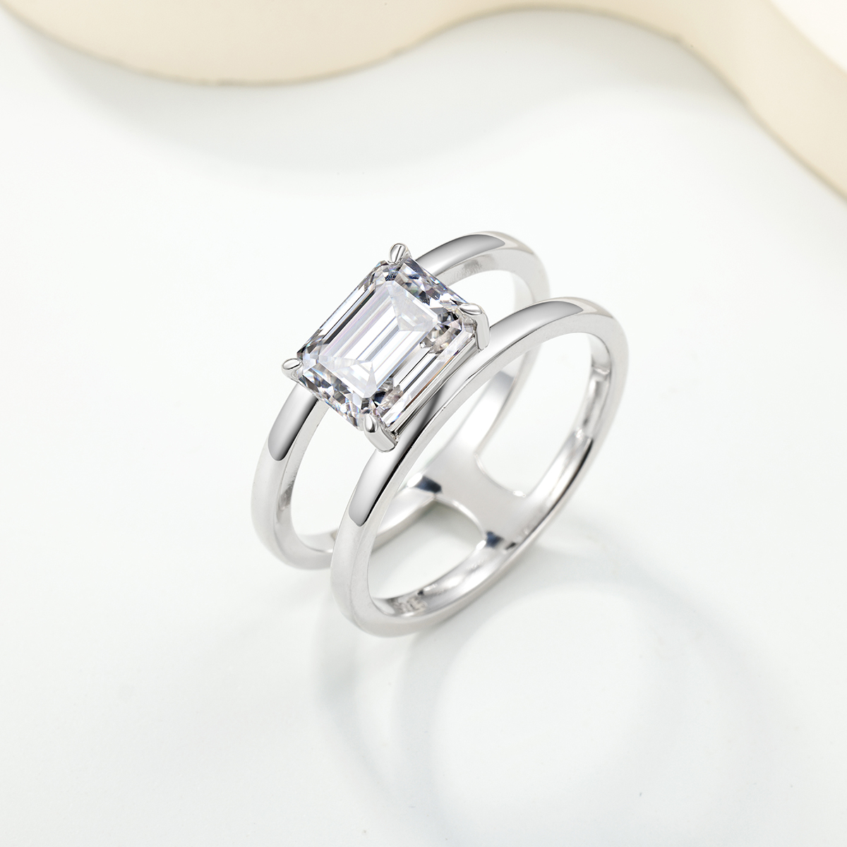2Ct Moissanite Emerald Cut Sugar Cube Design Solitaire Engagement Ring in Sterling Silver-Sterling Silver-lornajewelry
