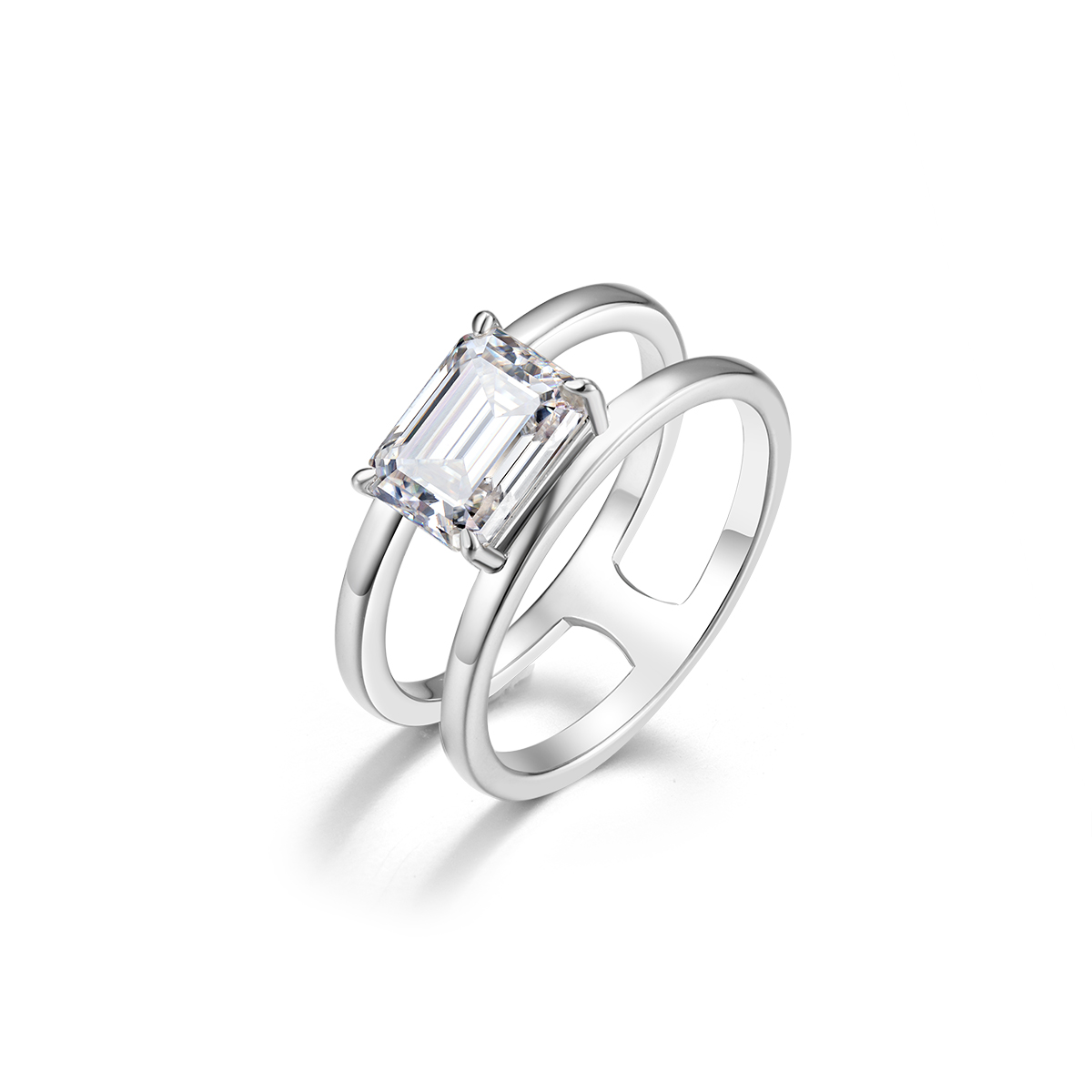 2Ct Moissanite Emerald Cut Sugar Cube Design Solitaire Engagement Ring in Sterling Silver-Sterling Silver-lornajewelry