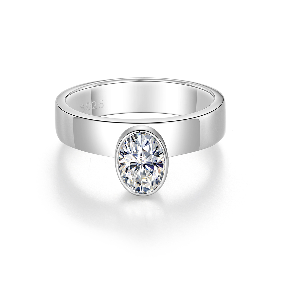 1Ct Moissanite Oval Cut Minimalist Solitaire Bezel with Elegant Design Engagement Ring in Sterling Silver-Sterling Silver-lornajewelry