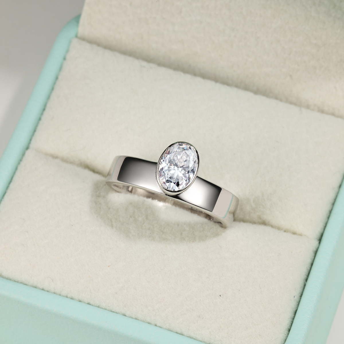 1Ct Moissanite Oval Cut Minimalist Solitaire Bezel with Elegant Design Engagement Ring in Sterling Silver-Sterling Silver-lornajewelry