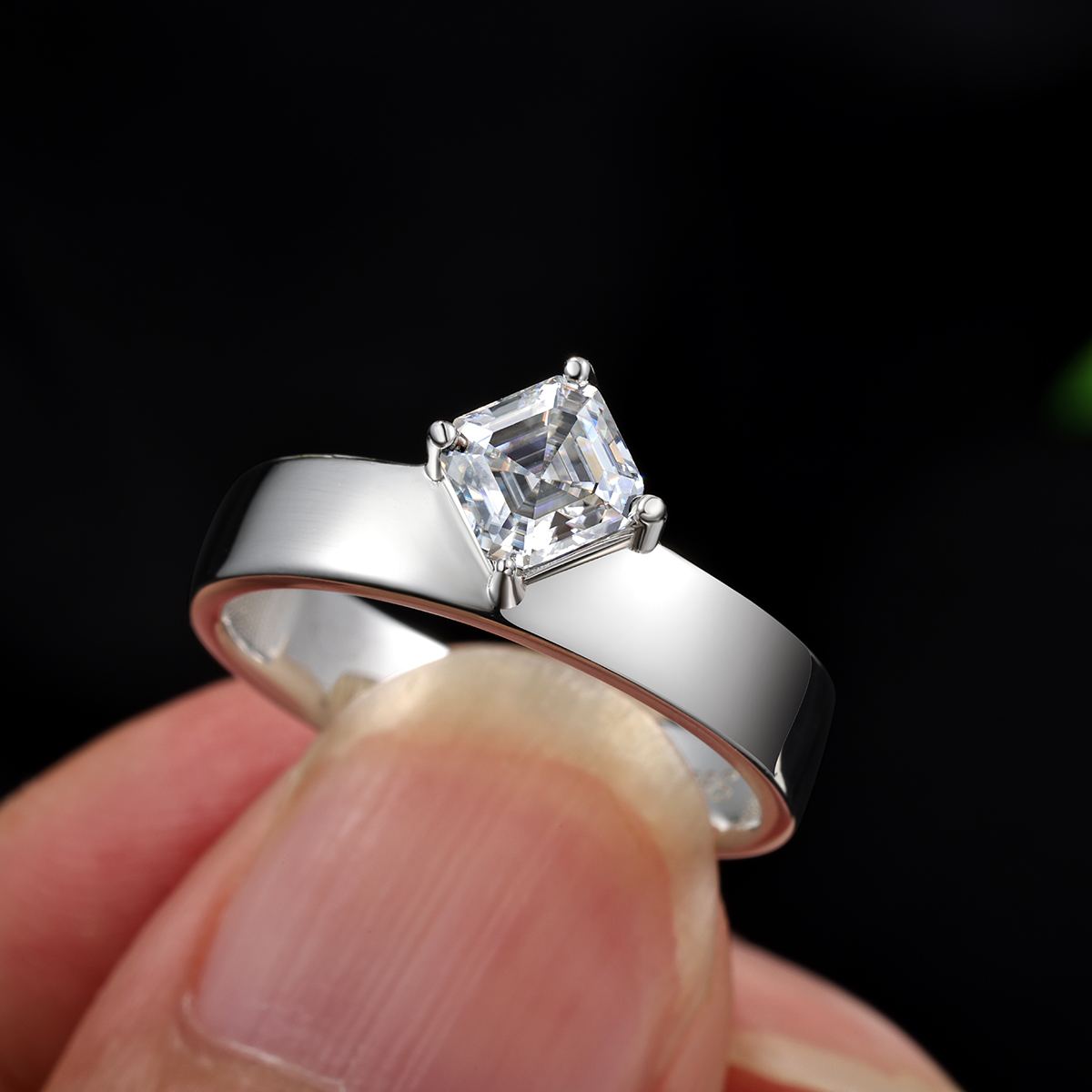 0.8Ct Moissanite Asscher Cut Solitaire Engagement Ring in Sterling Silver-Sterling Silver-lornajewelry
