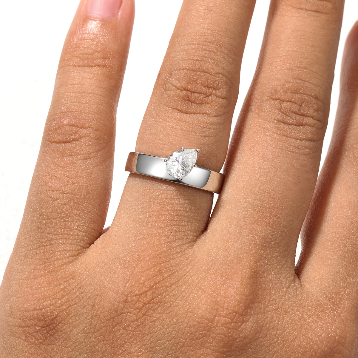 0.8Ct Moissanite Pear Cut Timeless Design Solitaire Engagement Ring in Sterling Silver-Sterling Silver-lornajewelry