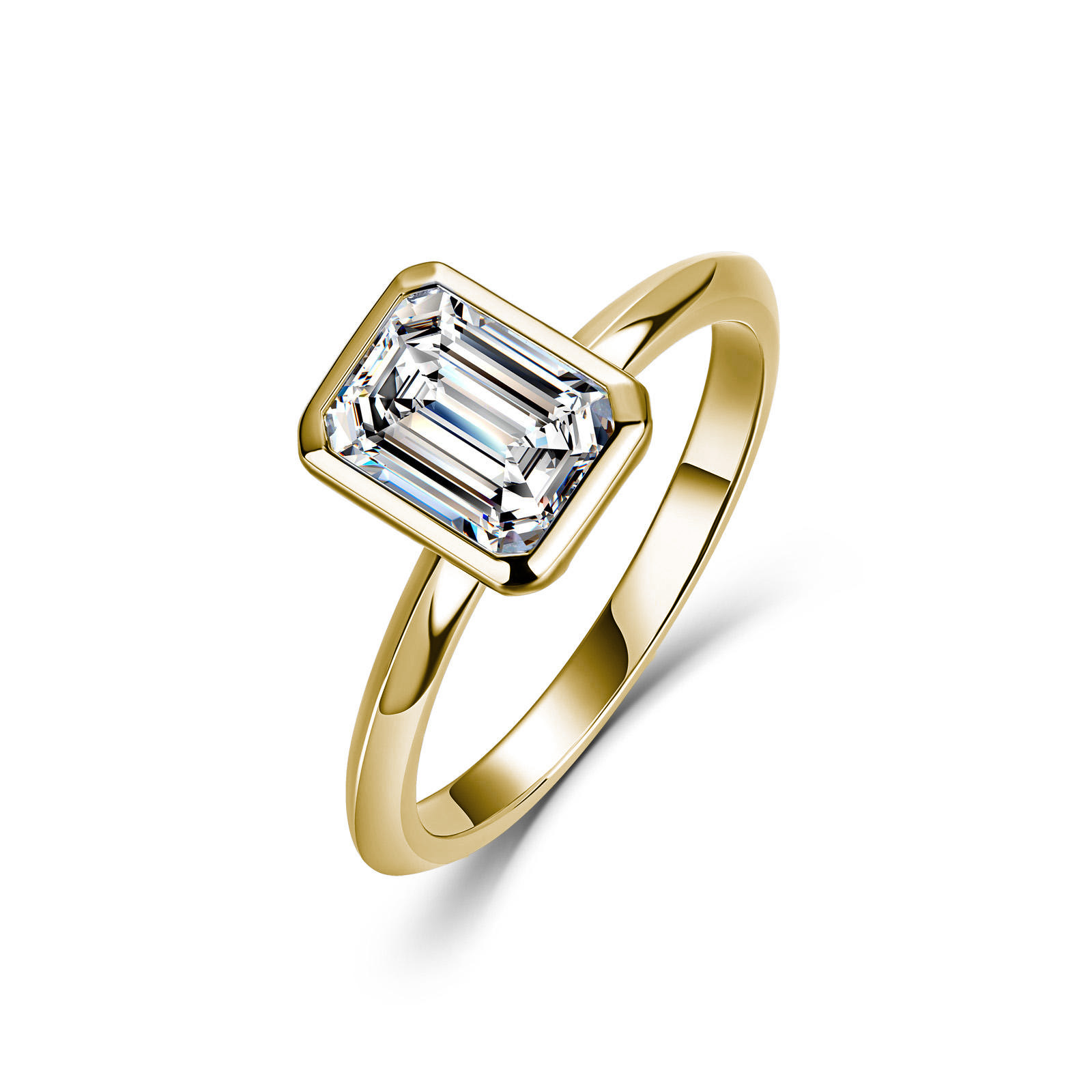 2Ct Moissanite Emerald Cut Bezel Engagement Ring in Sterling Silver-Sterling Silver-lornajewelry