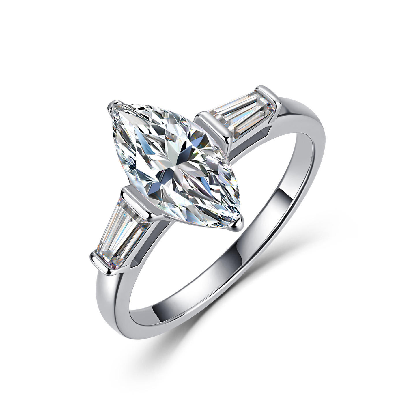 2.6Ct Moissanite Marquise Cut Three Stone Engagement Ring in Sterling Silver-Sterling Silver-lornajewelry