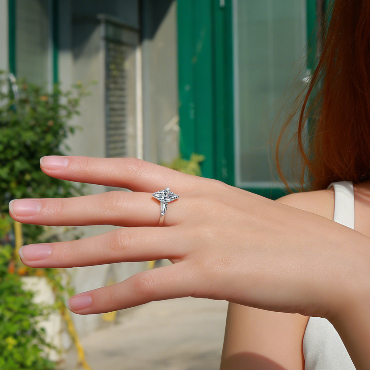 2.6Ct Moissanite Marquise Cut Three Stone Engagement Ring in Sterling Silver-Sterling Silver-lornajewelry