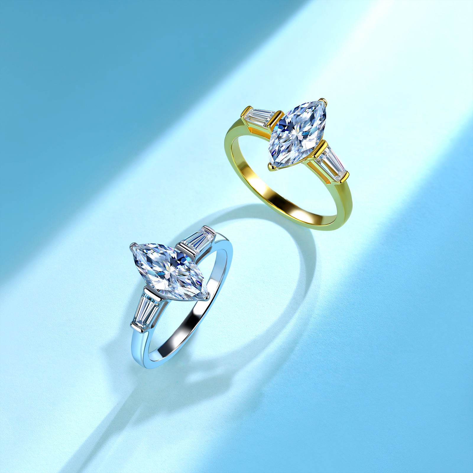 2.6Ct Moissanite Marquise Cut Three Stone Engagement Ring in Sterling Silver-Sterling Silver-lornajewelry