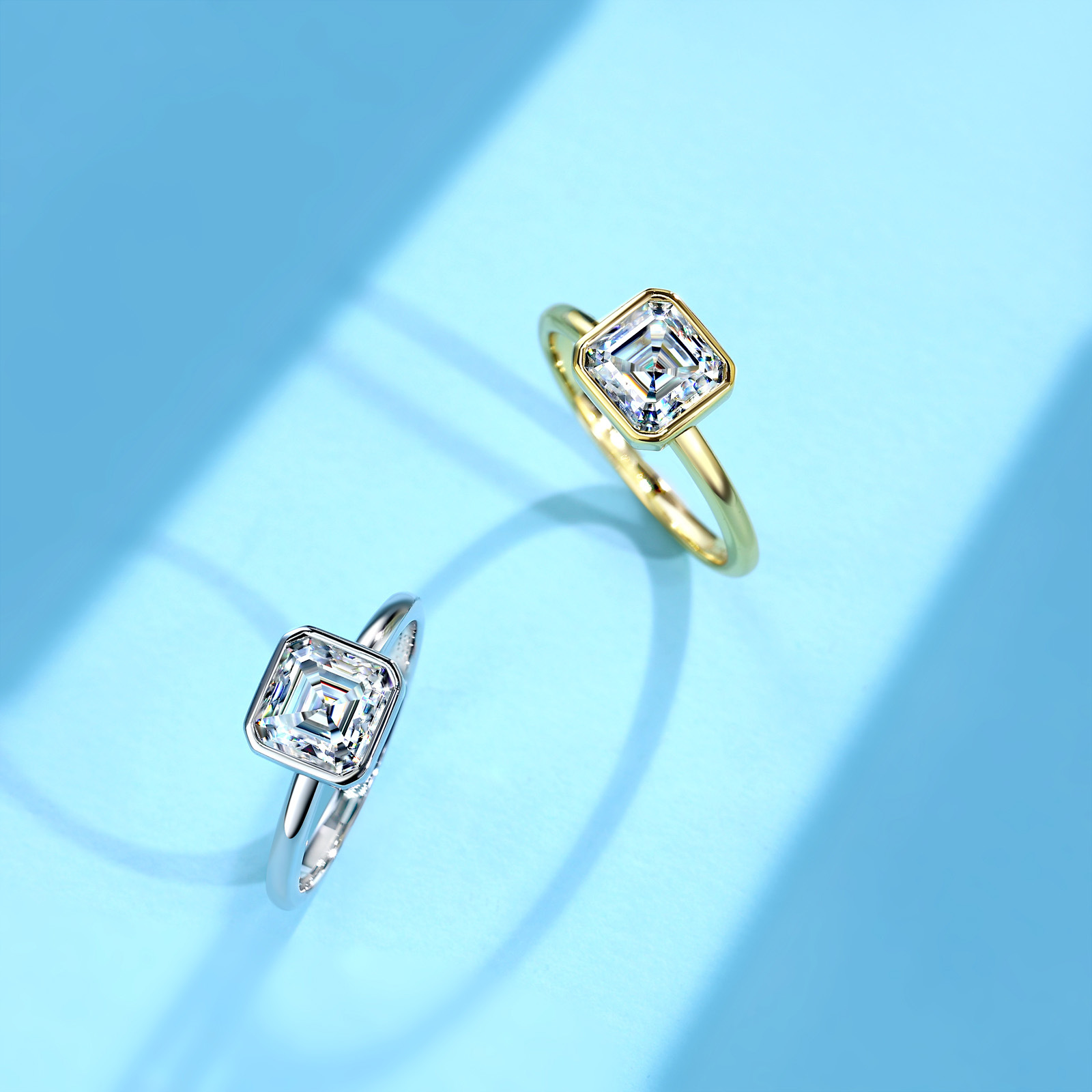 2.5Ct Moissanite Asscher Cut Bezel Setting Luxury Engagement Ring in Sterling Silver-Sterling Silver-lornajewelry