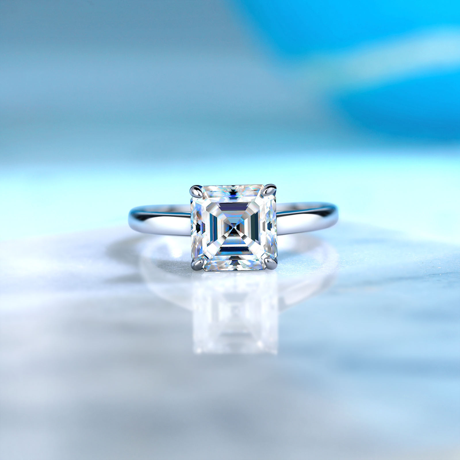 2.5Ct Moissanite Asscher Cut Solitaire Classic Luxury Design Engagement Ring in Sterling Silver-Sterling Silver-lornajewelry