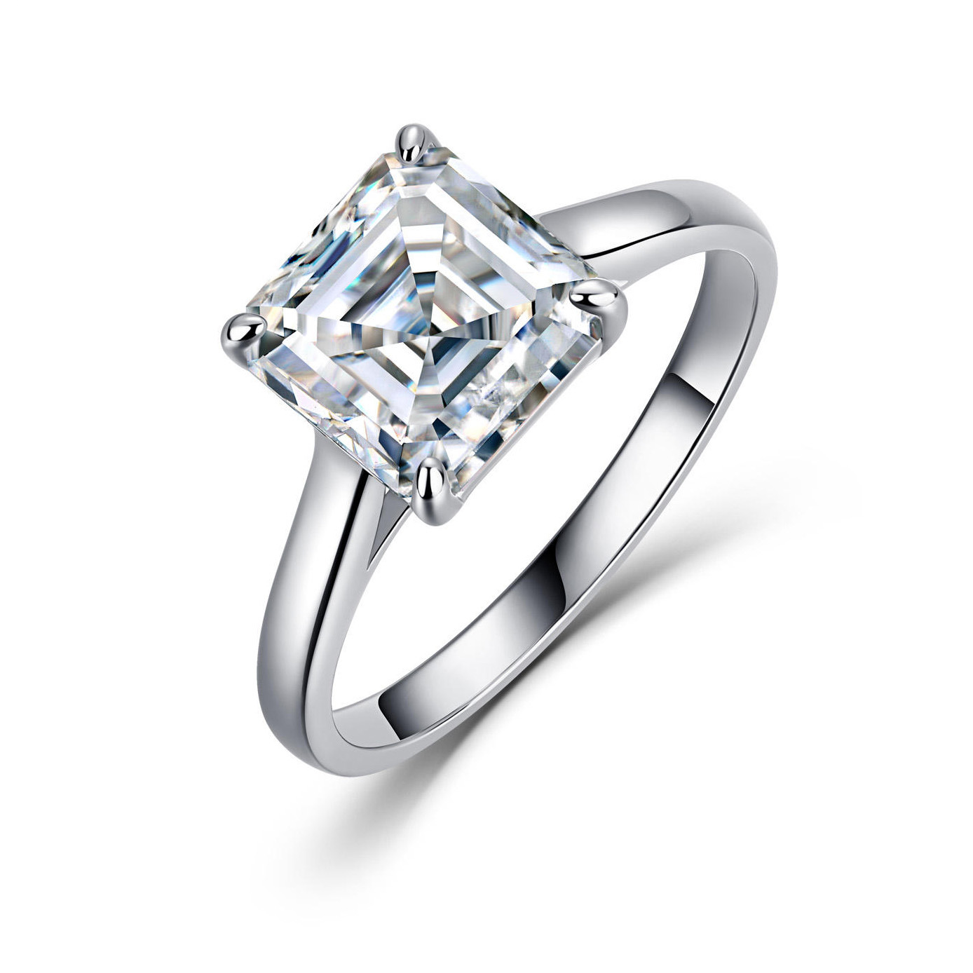 2.5Ct Moissanite Asscher Cut Solitaire Classic Luxury Design Engagement Ring in Sterling Silver-Sterling Silver-lornajewelry