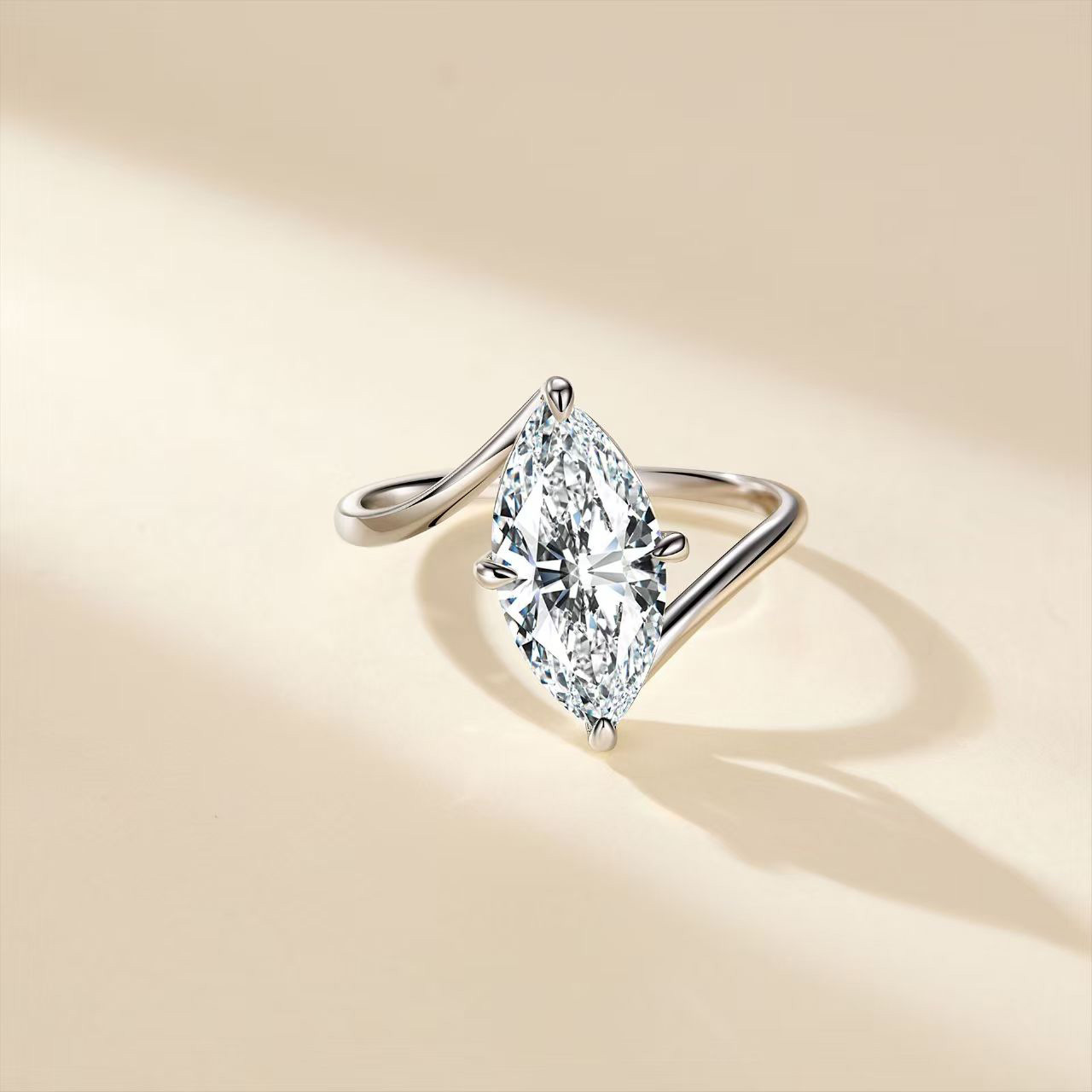 3Ct Moissanite Marquise Cut Solitaire Eternal Love Guardian Design Engagement Ring in Sterling Silver-Sterling Silver-lornajewelry