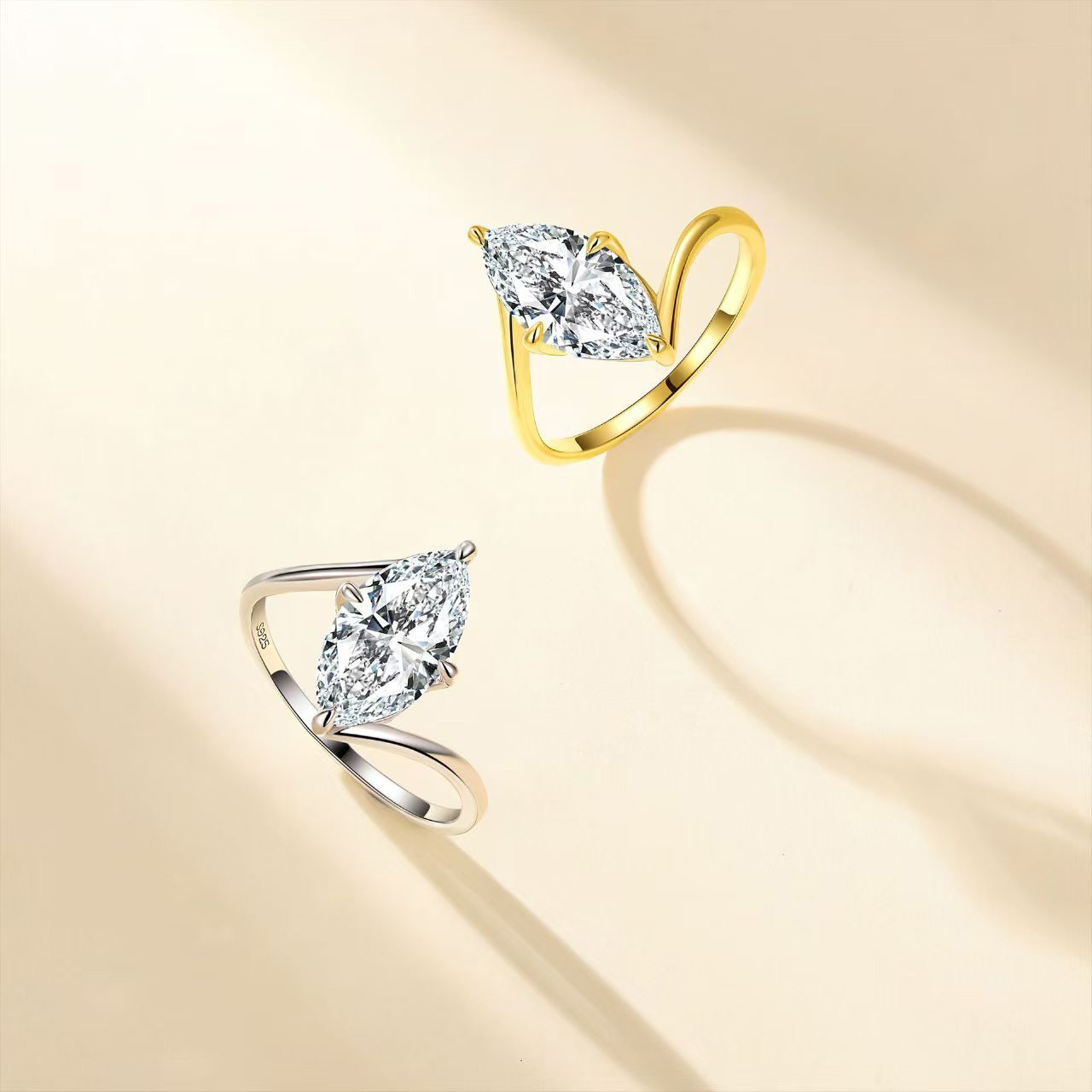3Ct Moissanite Marquise Cut Solitaire Eternal Love Guardian Design Engagement Ring in Sterling Silver-Sterling Silver-lornajewelry