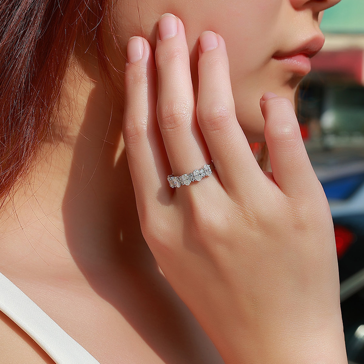 1.94Ct Moissanite Oval Cut Romantic Elegant Design Engagement Ring in Sterling Silver-Sterling Silver-lornajewelry