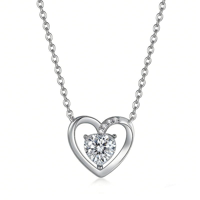 0.8 Carat Moissanite Heart Design Necklace in Sterling Silver-Sterling Silver-lornajewelry