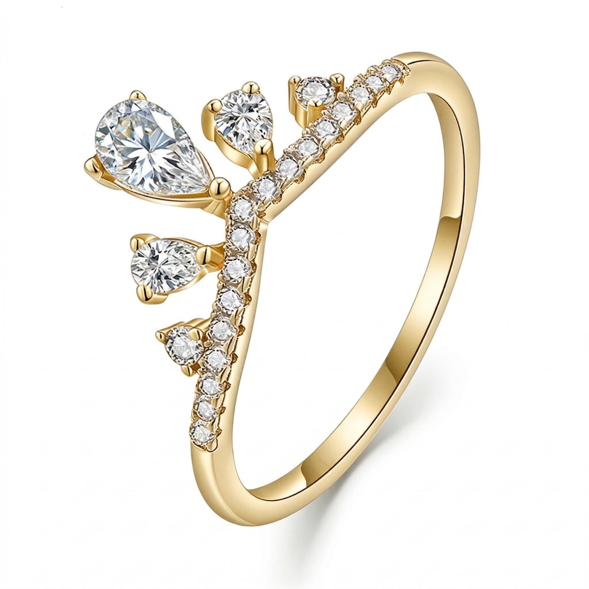 0.7Ct Moissanite Pear Cut Side Stone Crown Inspired Elegant Engagement Ring in Sterling Silver-Sterling Silver-lornajewelry