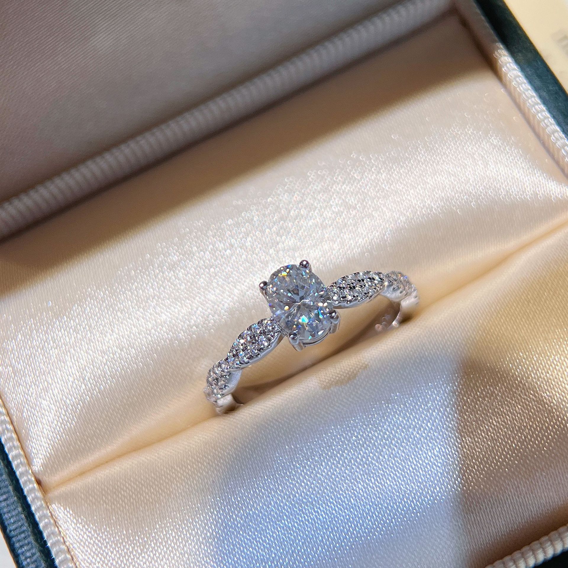 1Ct Moissanite Oval Cut Twist Fashion Design Engagement Ring in Sterling Silver-Sterling Silver-lornajewelry