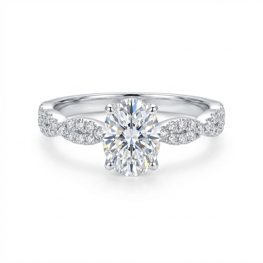 1Ct Moissanite Oval Cut Twist Fashion Design Engagement Ring in Sterling Silver-Sterling Silver-lornajewelry