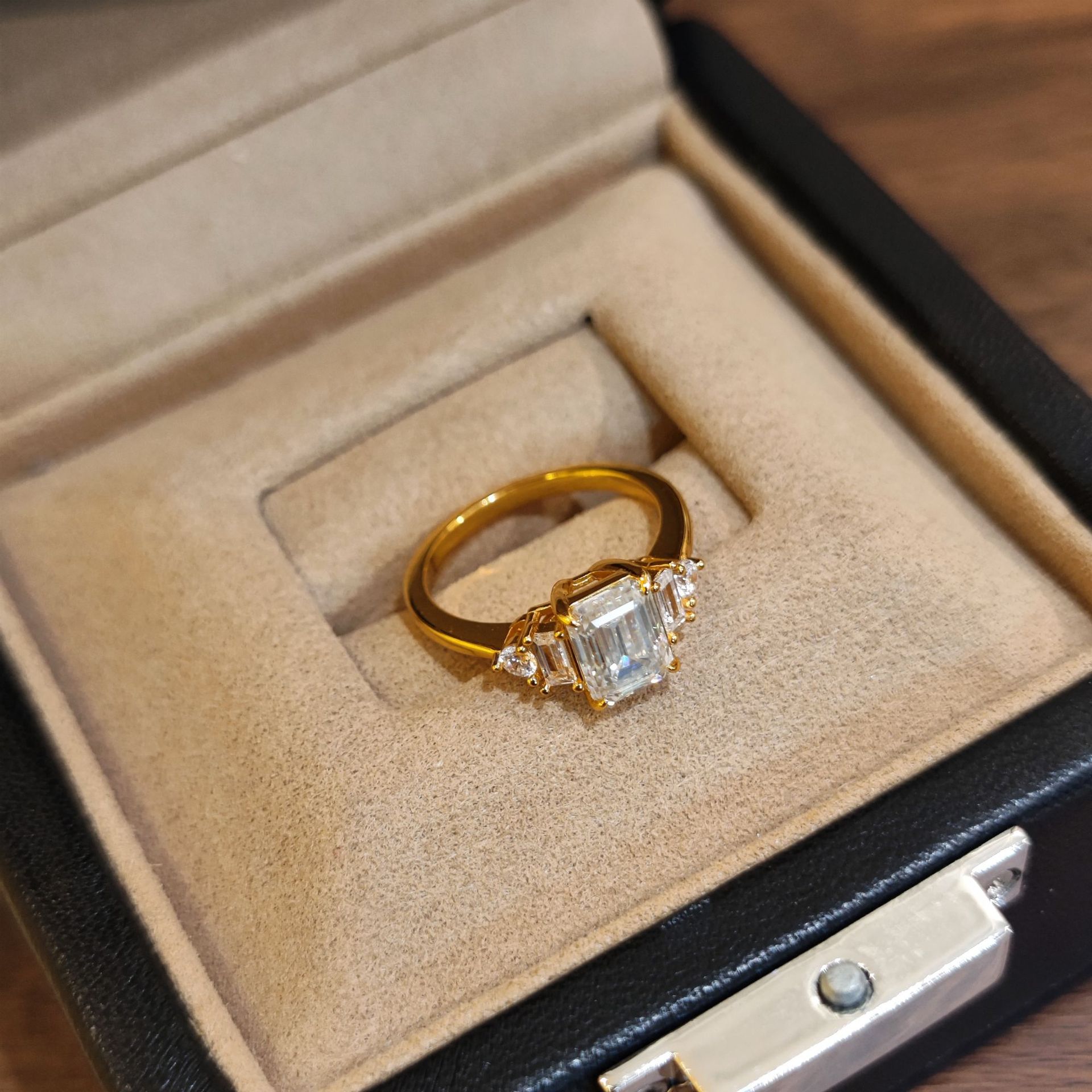 2Ct Moissanite Emerald Cut Side Stone Elegant Design Engagement Ring in Sterling Silver-Sterling Silver-lornajewelry