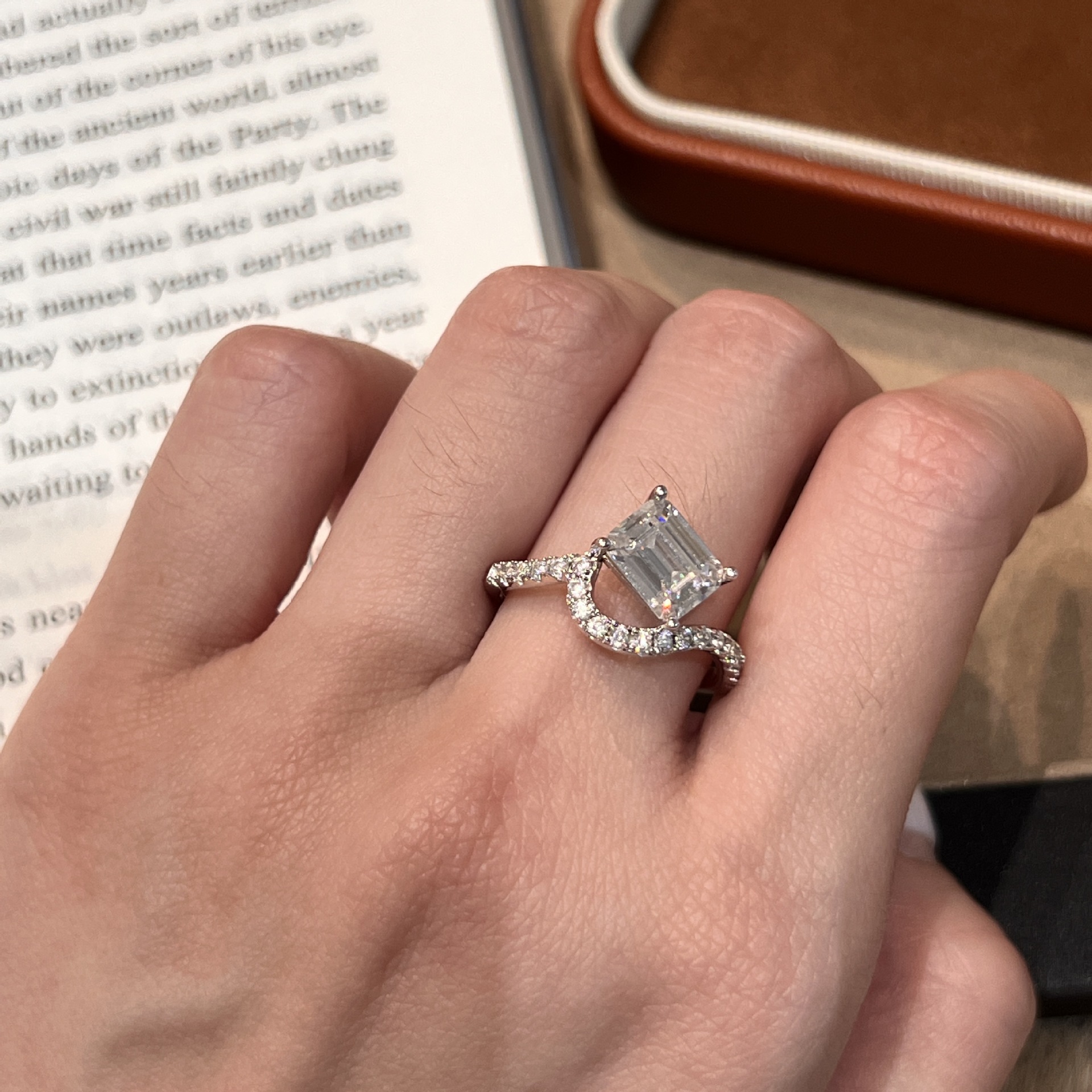 2Ct Moissanite Emerald Cut Pave Elegant Design Engagement Ring in Sterling Silver-Sterling Silver-lornajewelry