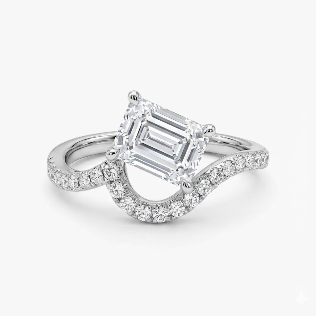2Ct Moissanite Emerald Cut Pave Elegant Design Engagement Ring in Sterling Silver-Sterling Silver-lornajewelry