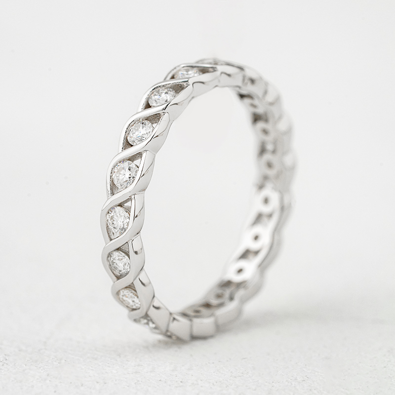 Moissanite Stunning Round Cut Twisted Pavé Eternity Women's Wedding Band In Sterling Silver-Sterling Silver-lornajewelry