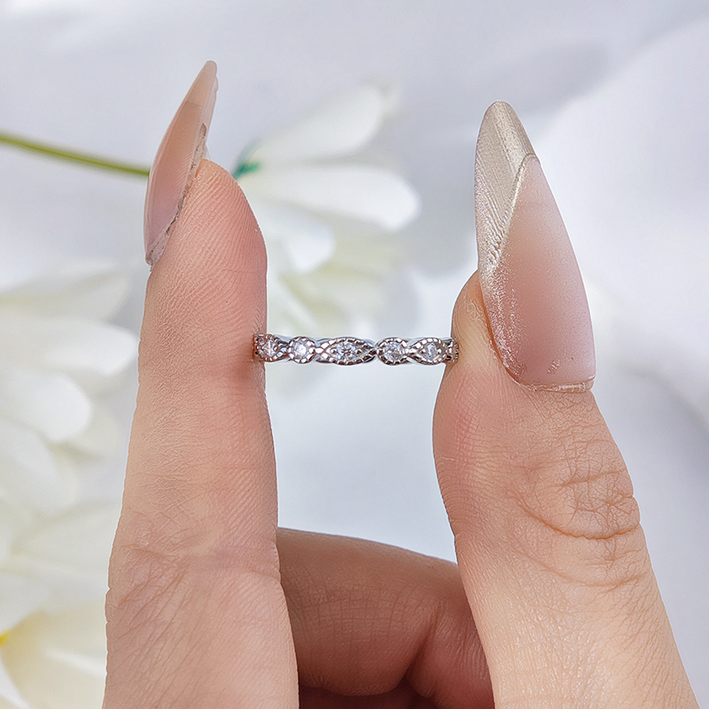 Moissanite Round Cut Infinity Eternity Women's Wedding Band In Sterling Silver-Sterling Silver-lornajewelry
