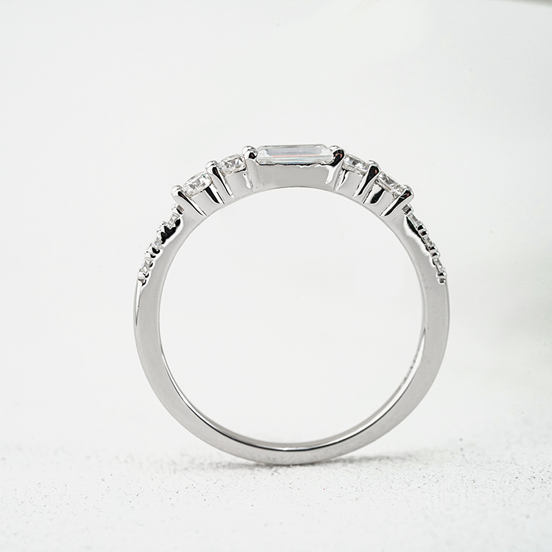 Moissanite Emerald & Round Cut Geometric Eternity Women's Wedding Band In Sterling Silver-Sterling Silver-lornajewelry