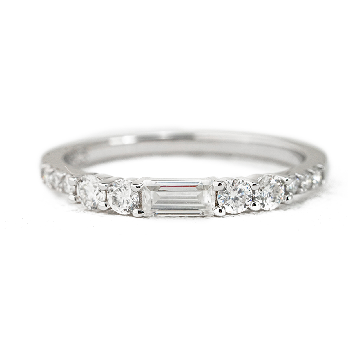 Moissanite Emerald & Round Cut Geometric Eternity Women's Wedding Band In Sterling Silver-Sterling Silver-lornajewelry