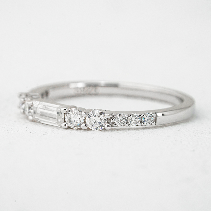 Moissanite Emerald & Round Cut Geometric Eternity Women's Wedding Band In Sterling Silver-Sterling Silver-lornajewelry
