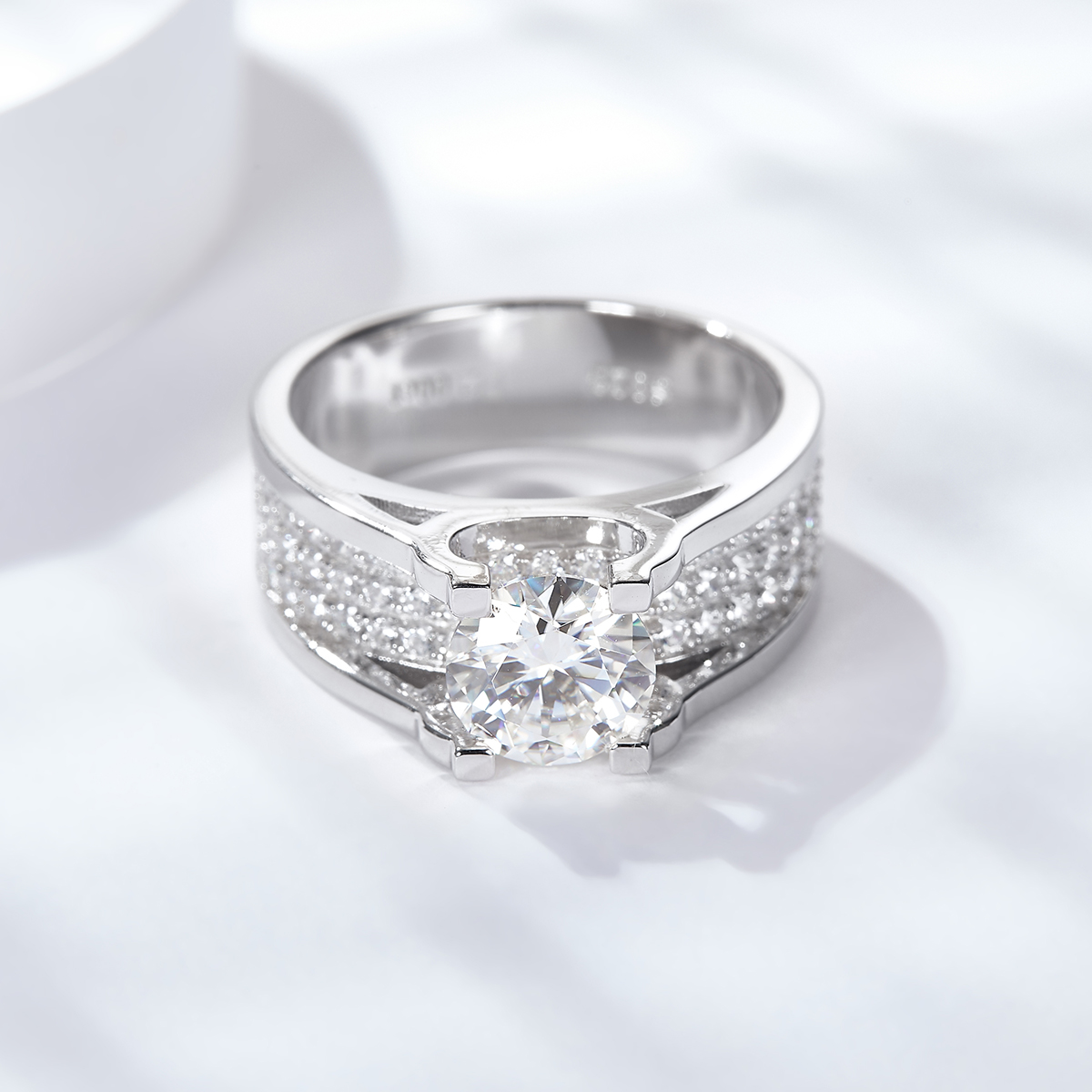 1/2Ct Moissanite Round Cut Pave Handsome Men's Promise Ring in 925 Sterling Silver-Sterling Silver-lornajewelry