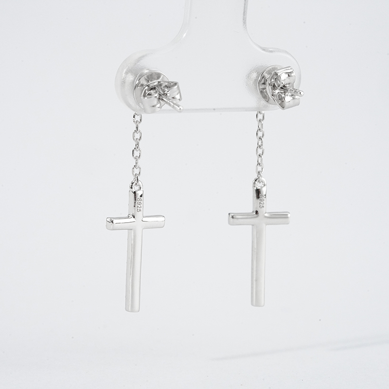 Moissanite Cross Design Stud Earrings in Sterling Silver-Sterling Silver-lornajewelry