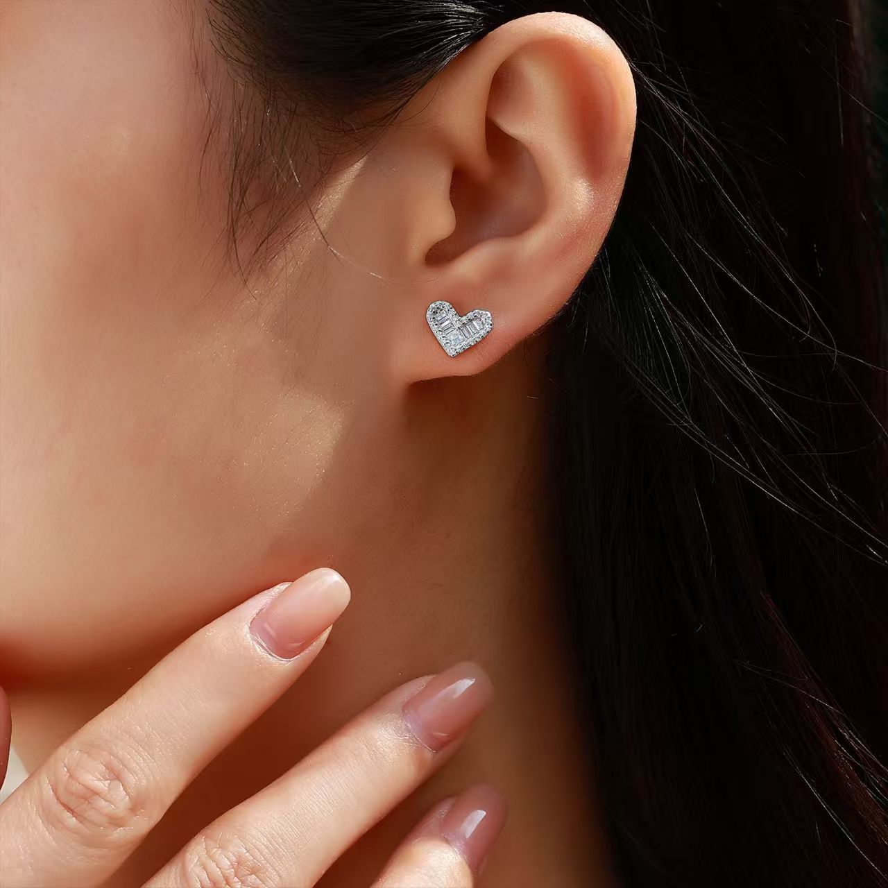 1.2 Carat Moissanite Heart Shaped Stud Earrings in Sterling Silver-Sterling Silver-lornajewelry
