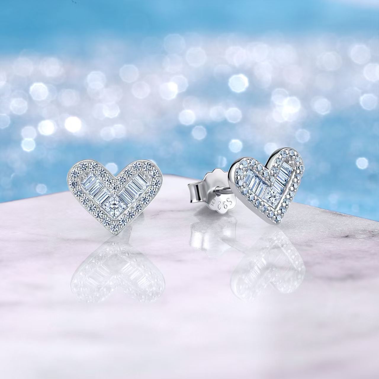 1.2 Carat Moissanite Heart Shaped Stud Earrings in Sterling Silver-Sterling Silver-lornajewelry