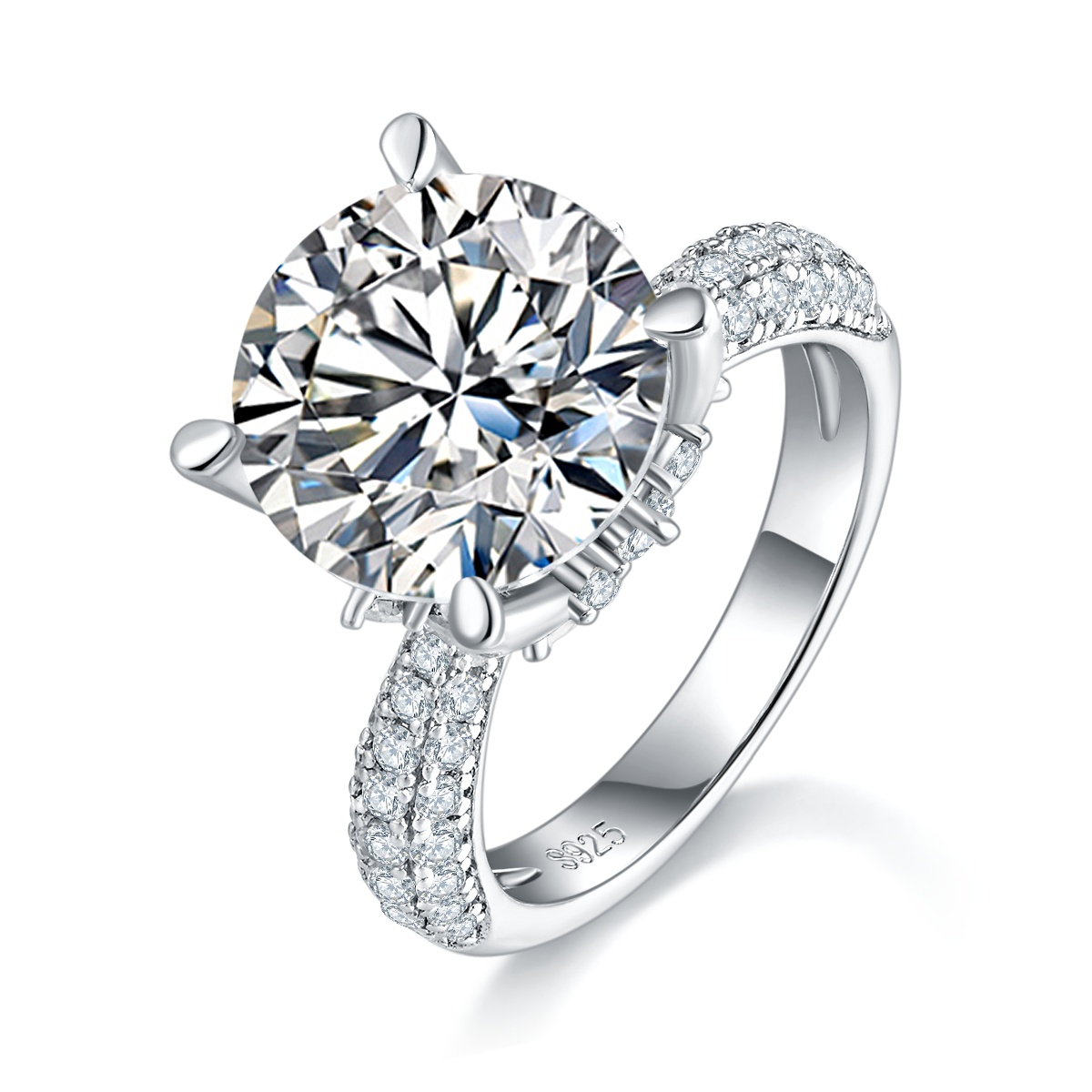 5Ct Moissanite Pave Classic Design Engagement Ring in Sterling Silver-Sterling Silver-lornajewelry
