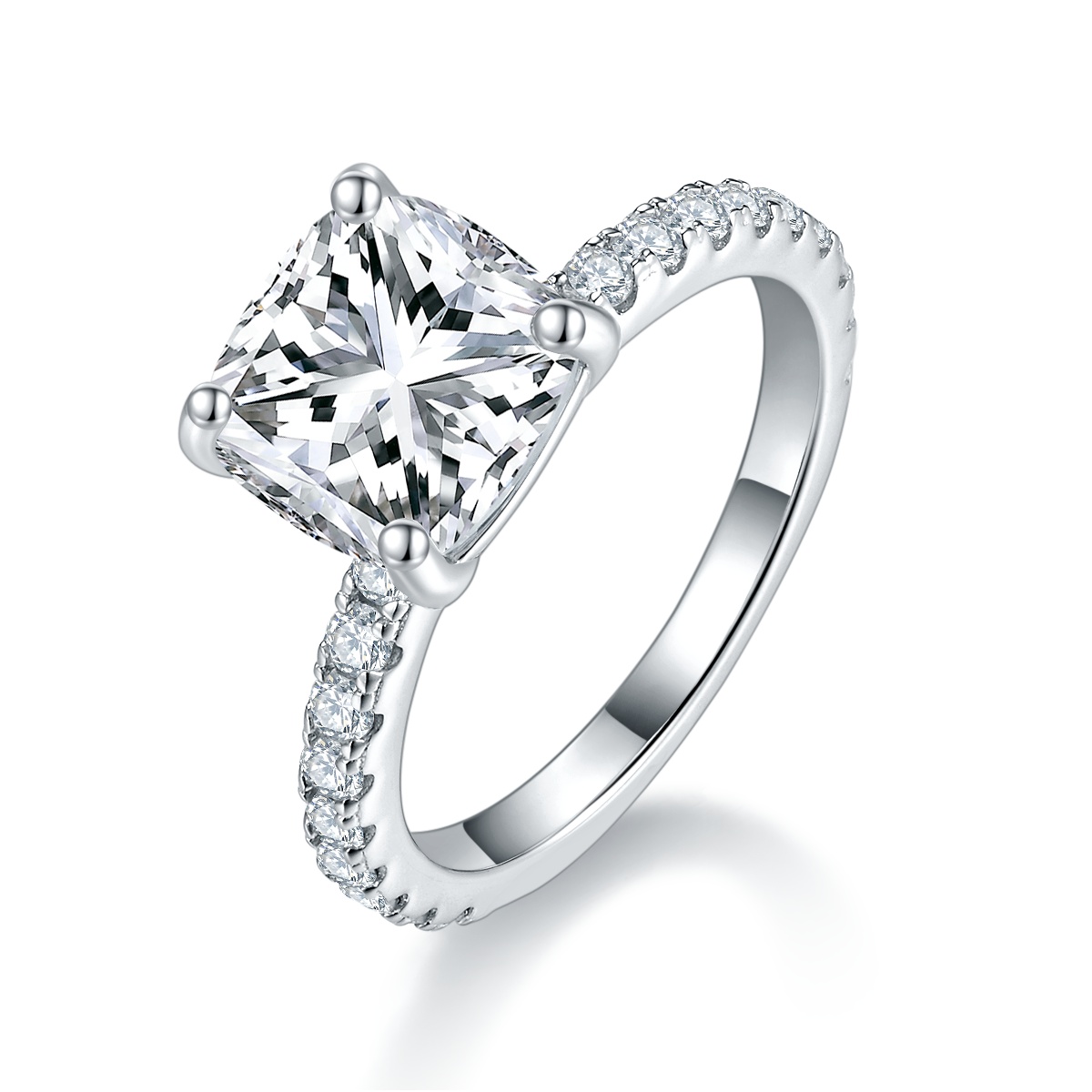 3Ct Moissanite Cushion Cut Pave Refined Design Engagement Ring in Sterling Silver-Sterling Silver-lornajewelry