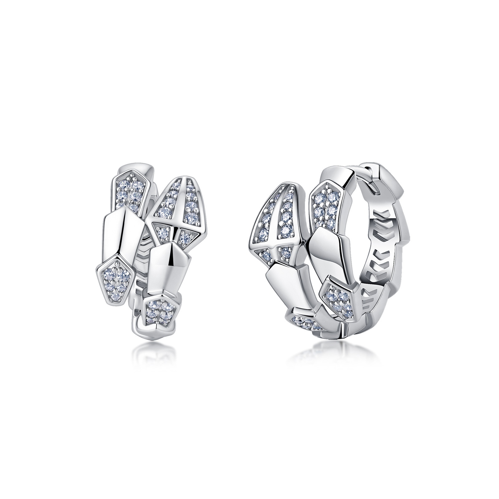 Moissanite Snake Design Hoop Earrings in Sterling Silver-Sterling Silver-lornajewelry