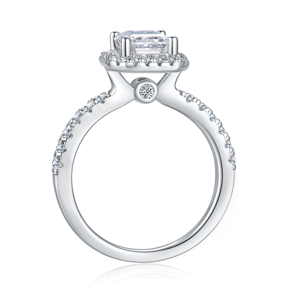 2Ct Moissanite Emerald Cut Halo Chic Design Engagement Ring in Sterling Silver-Sterling Silver-lornajewelry