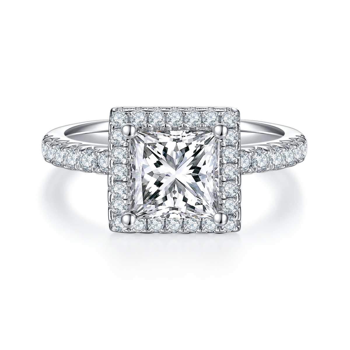 2Ct Moissanite Princess Cut Halo Chic Design Engagement Ring in Sterling Silver-Sterling Silver-lornajewelry