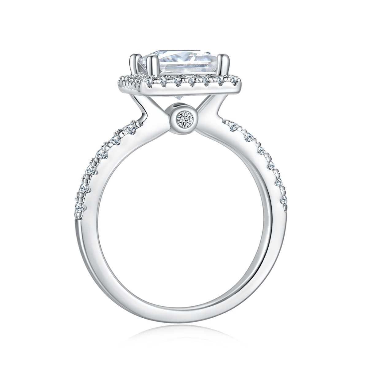 2Ct Moissanite Princess Cut Halo Chic Design Engagement Ring in Sterling Silver-Sterling Silver-lornajewelry