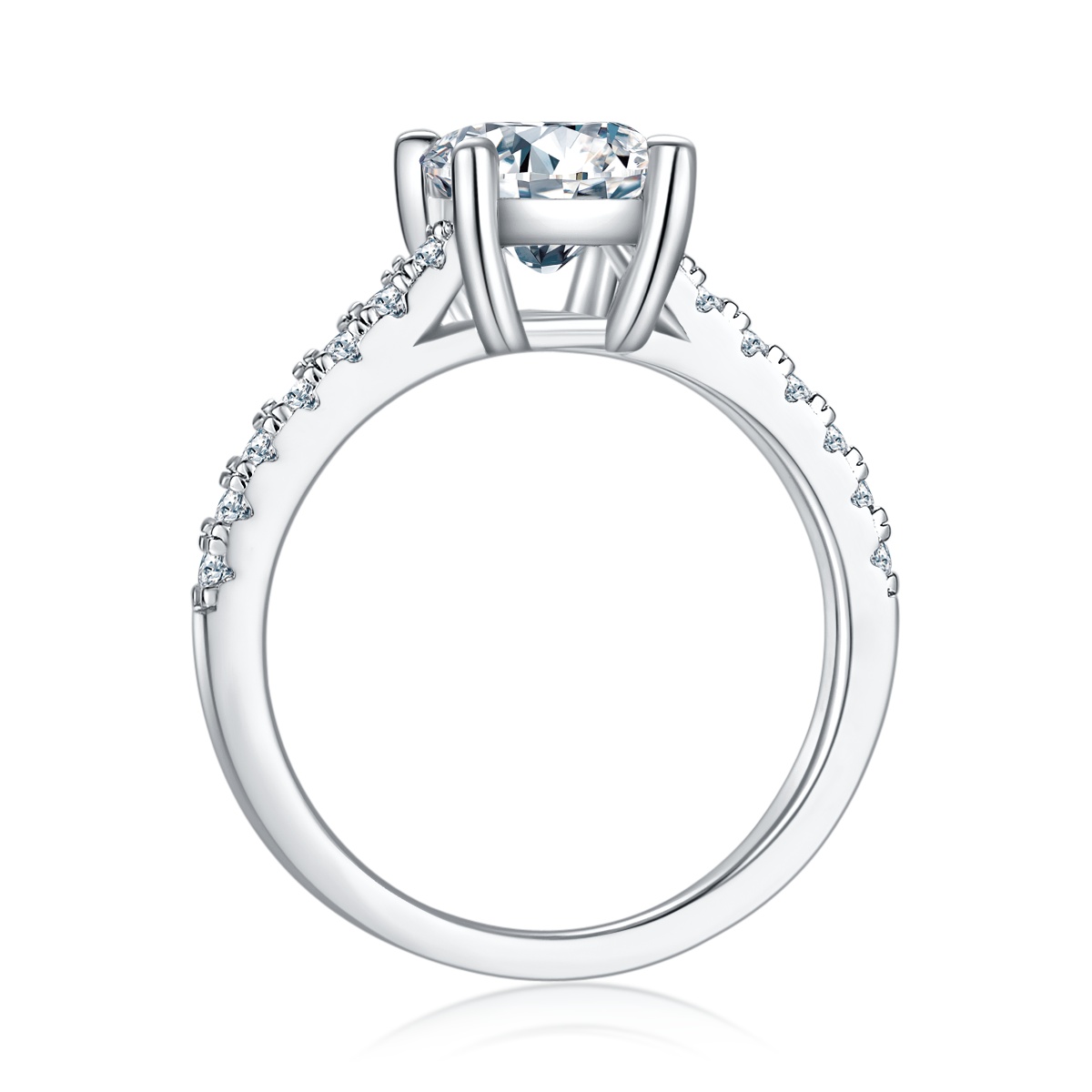 2Ct Moissanite Emerald Cut Delicate Pave Engagement Ring in Sterling Silver-Sterling Silver-lornajewelry