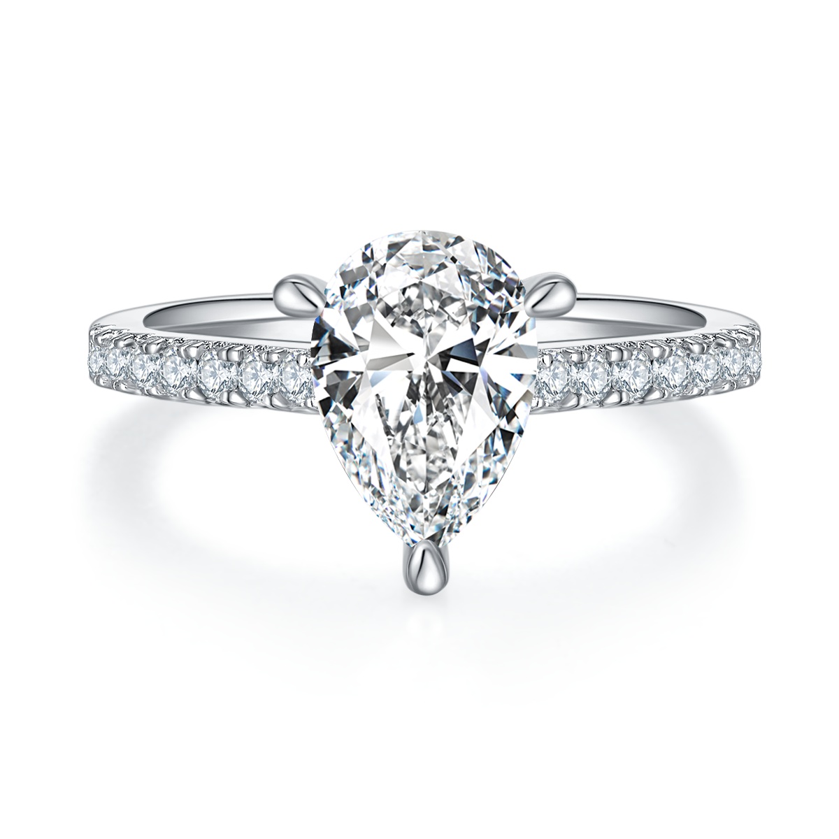 2Ct Moissanite Pear Cut Pave Setting Engagement Ring in Sterling Silver-Sterling Silver-lornajewelry
