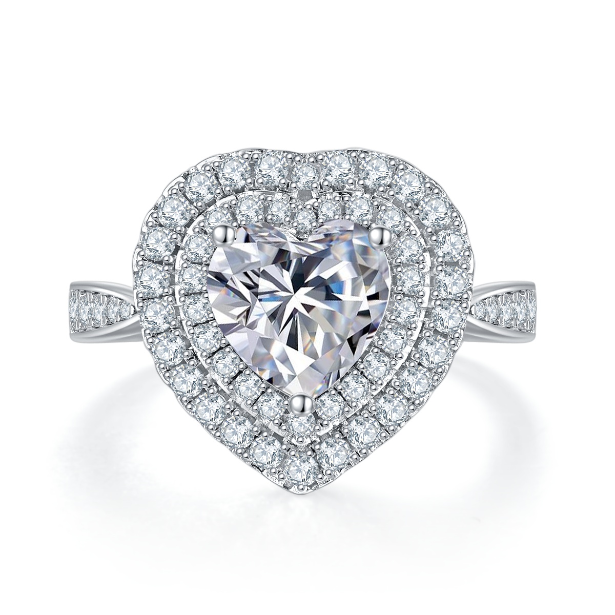 2Ct Moissanite Heart Cut Luxury Halo Engagement Ring in Sterling Silver-Sterling Silver-lornajewelry